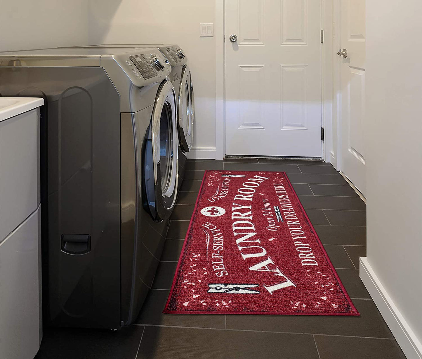 Laundry Collection Runner Non-Skid Rug, Red