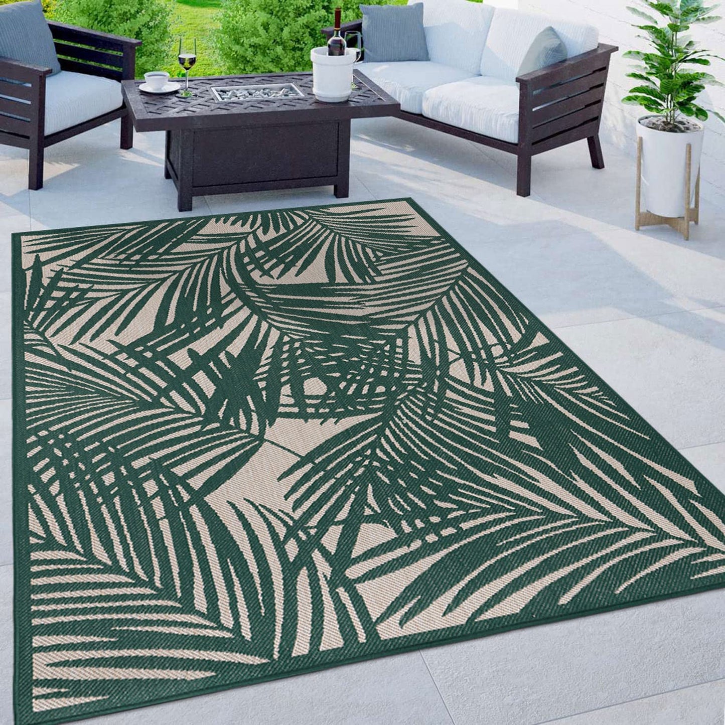 Contemporary Palm Leaf Flat Weave Rugs for Indoor/Outdoor