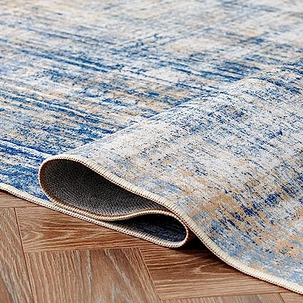 Entryway Abstract Distressed Green Multi Contemporary Carpet Print Chenille Thin Rug