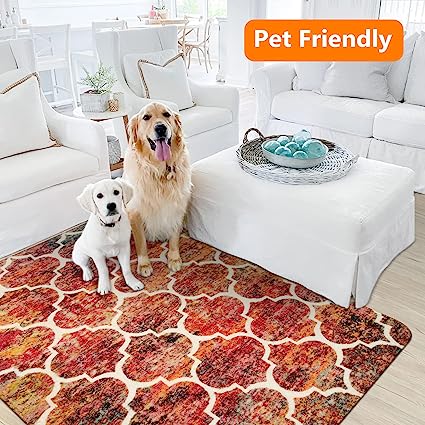 Moroccan Distressed Non-Slip Washable Throw Area Rug - (2’X 3’, Blue)