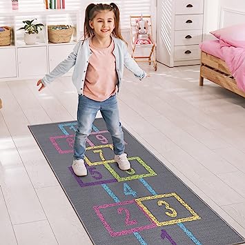 Machine Washable Wrinkle Free Abstract Hopscotch Design Cotton 3x6 Kid's Area Rug