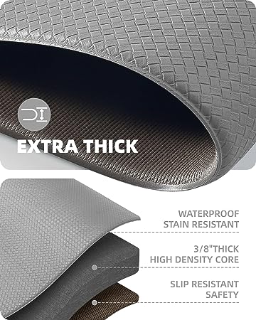Cushioned Anti-Fatigue Kitchen Mat, Non Skid Waterproof Comfort Standing Kitchen Rugs and Mats, Memory Foam Kitchen mat, 17"x79", Black