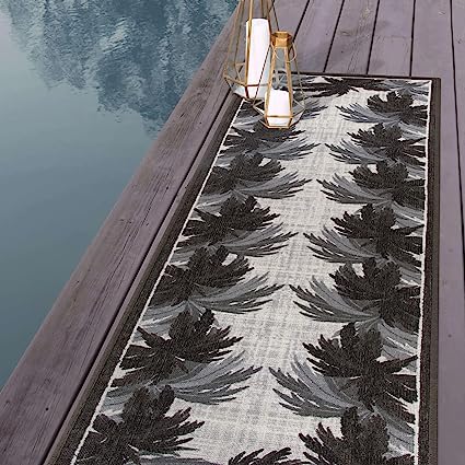 Tropical Floral Border Non-Shedding Outdoor Rugs - 2' x 7'
