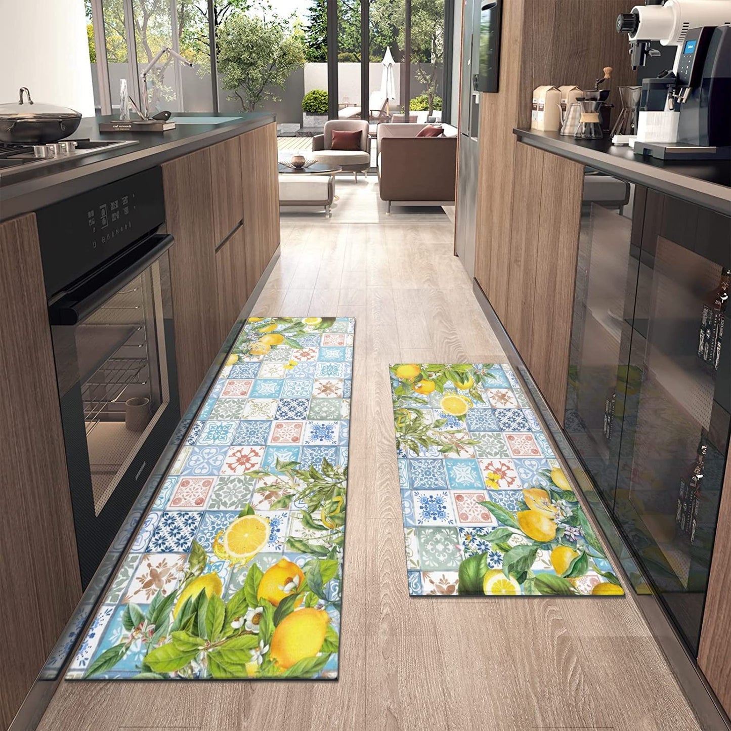 Vintage Mushroom Set of 2, Non Skid Washable Kitchen Mat - (17"x48"+17"x30")