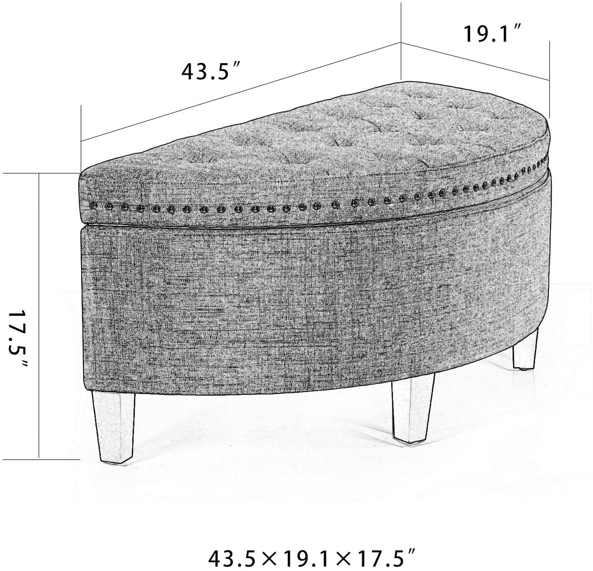 Storage Ottoman Bench Tufted Half Moon Bench for Entryway Living Room