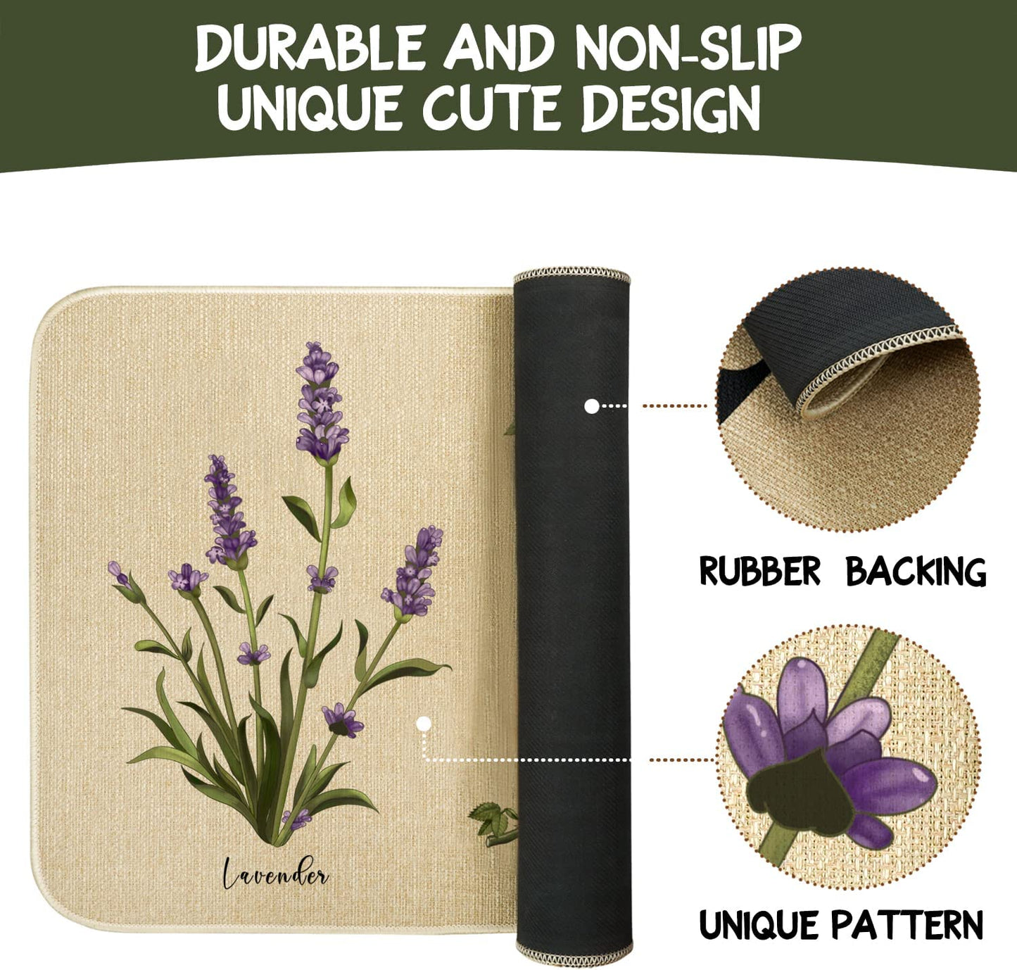 Vintage Mushroom Set of 2, Non Skid Washable Kitchen Mat - (17"x48"+17"x30")