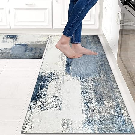 Sets of 2,Abstract Waterproof Art Kitchen Decoration Non-Slip Absorbent Mats, 17x30+17x48inch