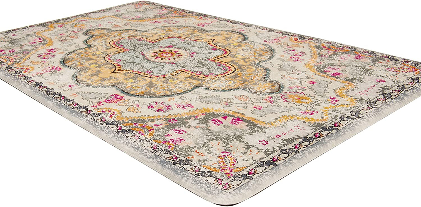 Distressed Bohemian Anti Fatigue Non Slip Stain Resistant Mat - 18" x 47" Cream
