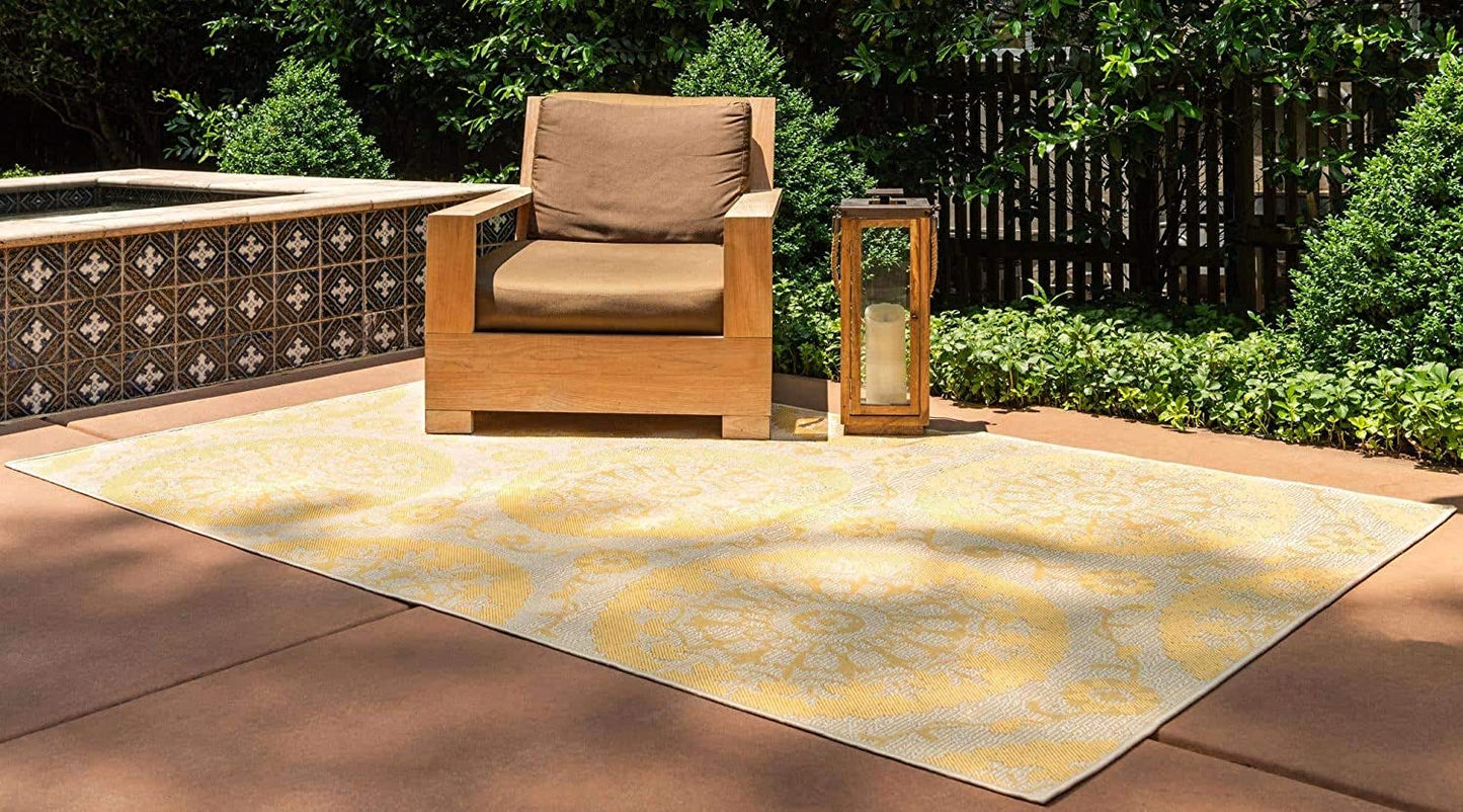 Botanical Collection Floral Abstract Transitional Indoor Outdoor Flatweave Yellow Area Rug