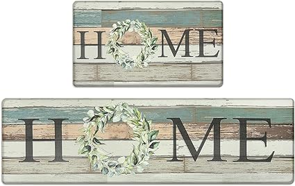 Farmhouse Anti Fatigue Kitchen Mats for Floor 2 Piece Set Cushioned Kitchen Rugs