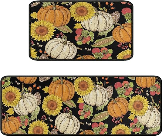 Sets of 2,Abstract Waterproof Art Kitchen Decoration Non-Slip Absorbent Mats, 17x30+17x48inch