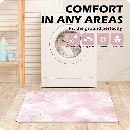 Sets 2 Gold Marble Abstract Cushioned Anti-Fatigue Non-Slip Memory Foam Comfort Standing Mat, 17.3''x 28''+17.3'' x 47''