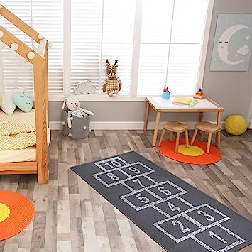 Machine Washable Wrinkle Free Abstract Hopscotch Design Cotton 3x6 Kid's Area Rug