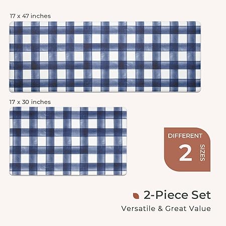 Anti Fatigue Waterproof & Non-Skid Cushioned Washable Modern Farmhouse Plaid 2 Piece Set, 17“*30”+17“*47”