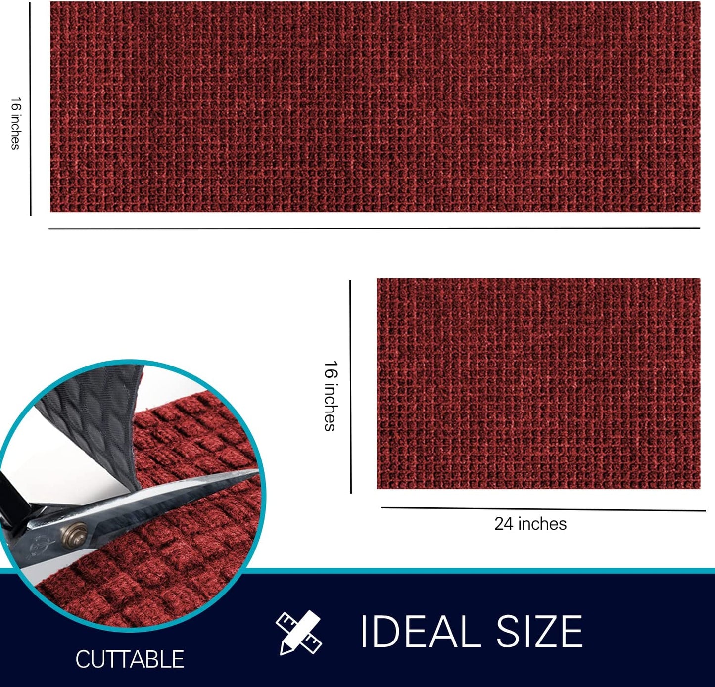 Set of 2 Non Slip Washable, 2 PCS Kitchen Rugs and Mats - 24"x16"+48"x16",Red