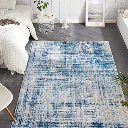 Entryway Abstract Distressed Green Multi Contemporary Carpet Print Chenille Thin Rug