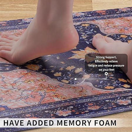 2 PCS Floral Cushioned Anti-Fatigue Kitchen Rugs, Kitchen Mats for Kitchen Floor Laundry Office