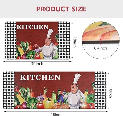 Chef Kitchen Rugs Sets of 2, 17 x 47 + 17 x 30 Inch
