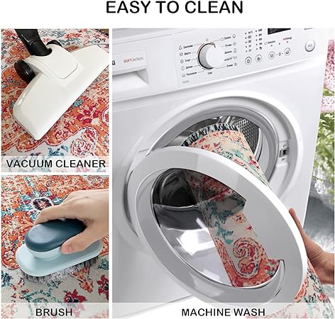 Boho Vintage Tebriz Non Slip Washable Cushioned Waterproof Rugs for Kitchen, 20 x 48