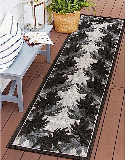 Tropical Floral Border Non-Shedding Outdoor Rugs - 2' x 7'