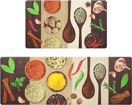 Modern Art Non Slip, Abstract Painting Cushioned Anti Fatigue, Waterproof Kitchen Mats, 18'' x 48'' + 18'' x 30''