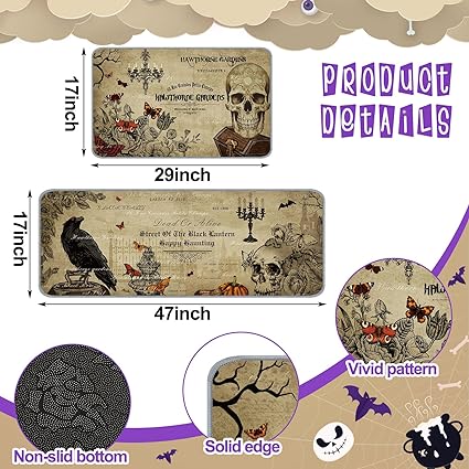 Halloween Rugs Witch Skeleton Pumpkin Rug, 7 x 29 Inch, 17 x 47 Inch (Classic Style)