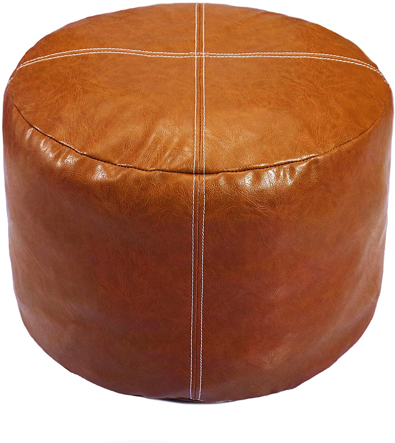 Unstuffed Nordic Faux Leather Pouf, Premium Handmade Ottoman
