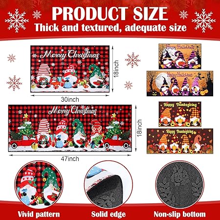 Halloween Christmas Thanksgiving Non Slip Holiday Decorations Floor Rug for Kitchen, 17 x 30 and 17 x 47 Inches