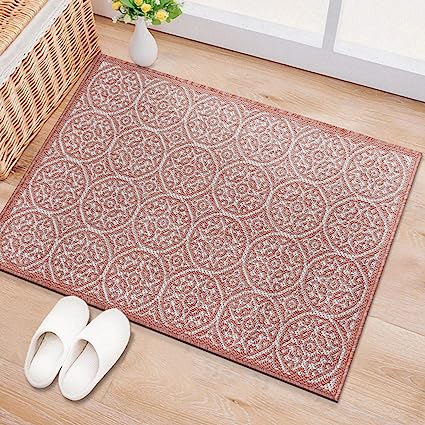 Capri Transitional Floral Circles Textured Flat Weave Easy Cleaning Outdoor Rugs - 2' x 3' Brown