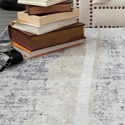 Entryway Abstract Distressed Green Multi Contemporary Carpet Print Chenille Thin Rug
