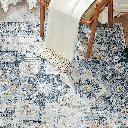 Indoor Floor Print Distressed Carpet Gray Multi Thin Area Rug