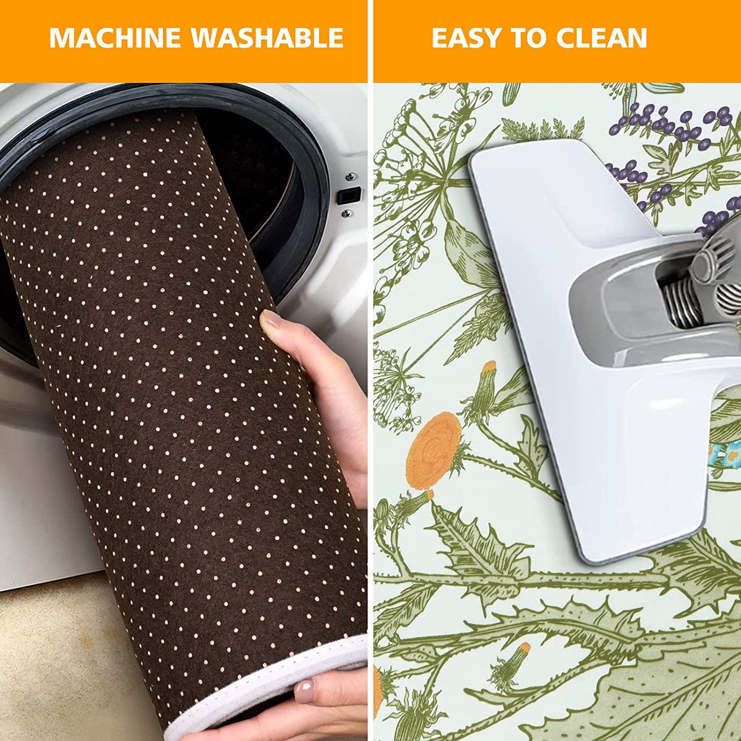 2 PCS Cushioned Floral, Flowers Anti Fatigue Kitchen Rugs - 18'' x 48'' + 18'' x 30''