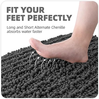 16"x24" Muddy Dog Mat for Shoes and Dog Paws, Soft, Absorbent, Machine Washable, Non Slip Bathroom Rugs for Sink, Tub, Shower, Silver Grey