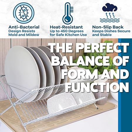 Extra Large, Waterproof Pet Feeding XXL Silicone Dish Drying Mat, (Beige) 24" x 18"