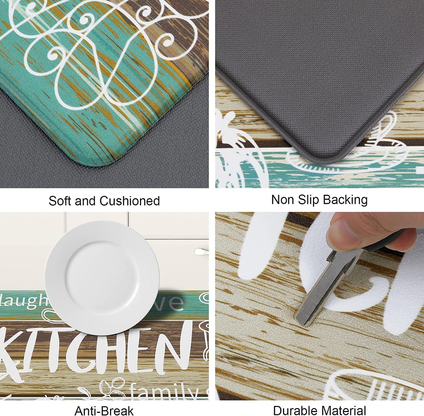 Anti Fatigue Kitchen Rug Sets 2 Piece Waterproof Non Slip Kitchen Floor Mats-17"x48"+17"x28"