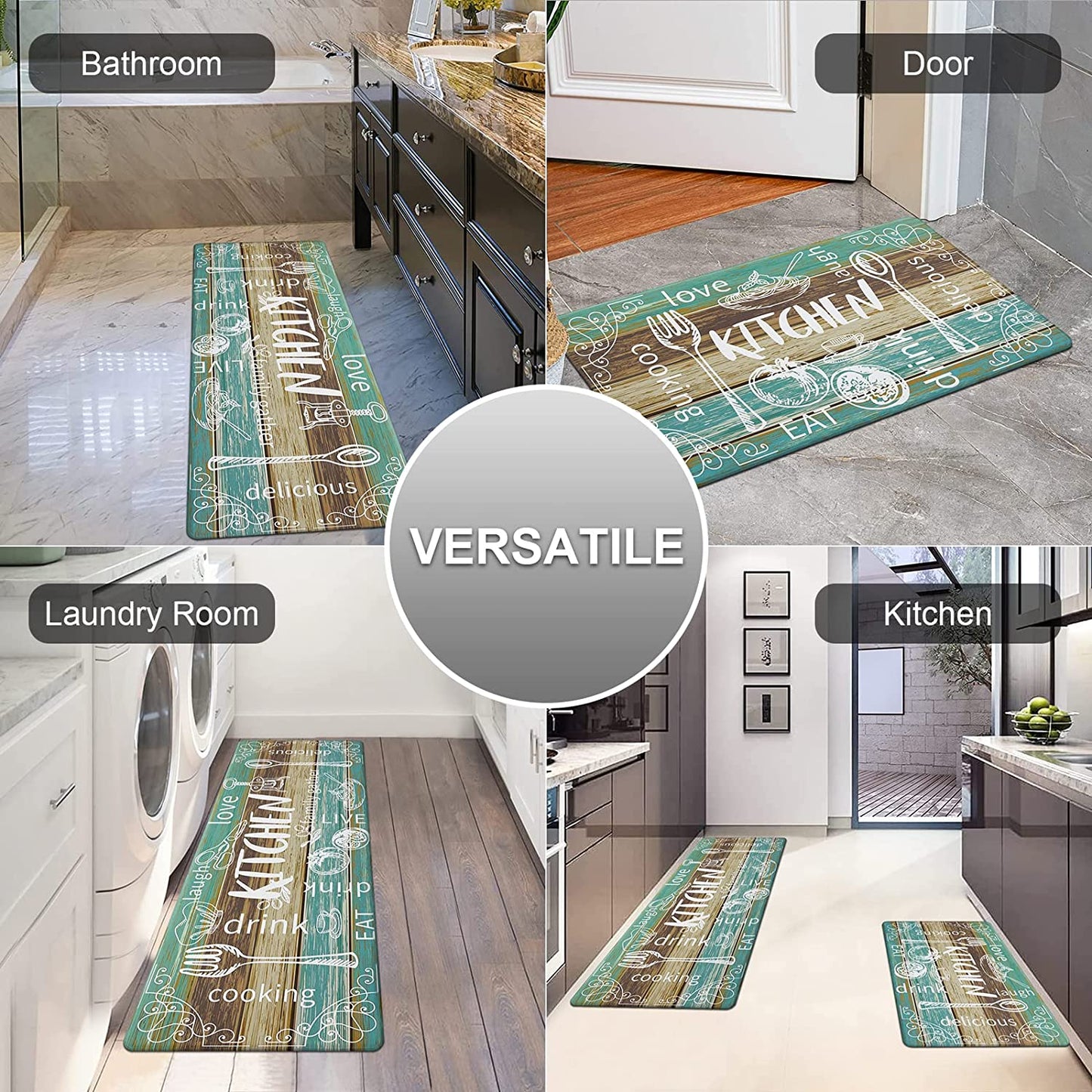 Anti Fatigue Kitchen Rug Sets 2 Piece Waterproof Non Slip Kitchen Floor Mats-17"x48"+17"x28"