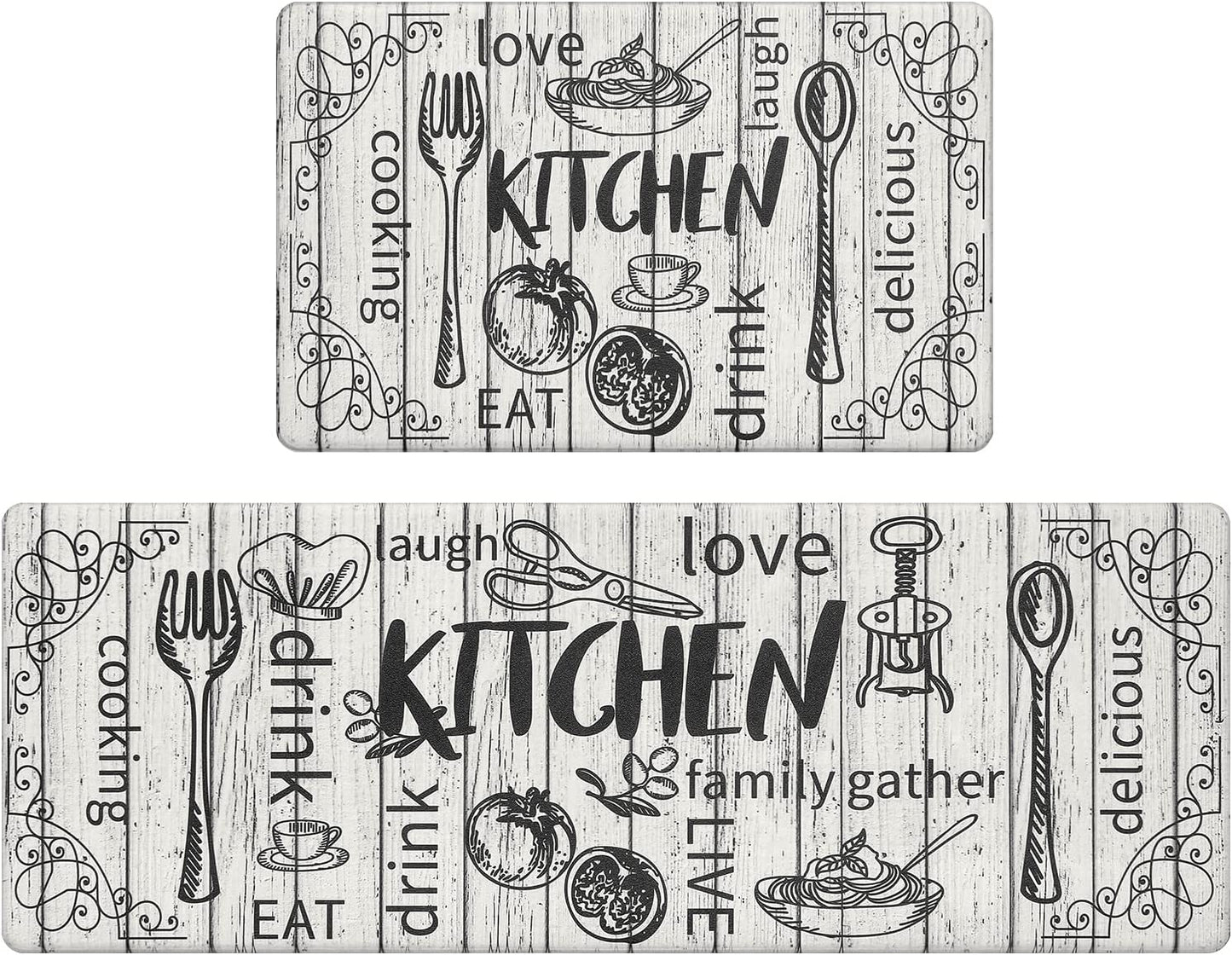 Anti Fatigue Kitchen Rug Sets 2 Piece Waterproof Non Slip Kitchen Floor Mats-17"x48"+17"x28"