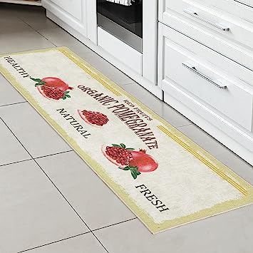 Machine Washable Wrinkle Free Coffee Cup Design Cotton 2 x 5 Kitchen Runner Rug (20" x 59", Beige)