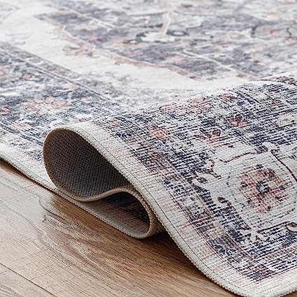 Indoor Floor Print Distressed Carpet Gray Multi Thin Area Rug