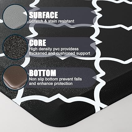 Cushioned Anti Fatigue 2 PCS,1/2 Inch Thick Waterproof Kitchen Rugs Non Skid,PVC Standing Desk Comfort Mat for Kitchen Floor Sink Office Laundry,(17.3"x29"+17.3"x47",Black)