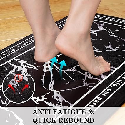 Anti-Fatigue Black and White Modern Non Slip Washable, Cushioned Kitchen Mats, 18 x 30 Inch