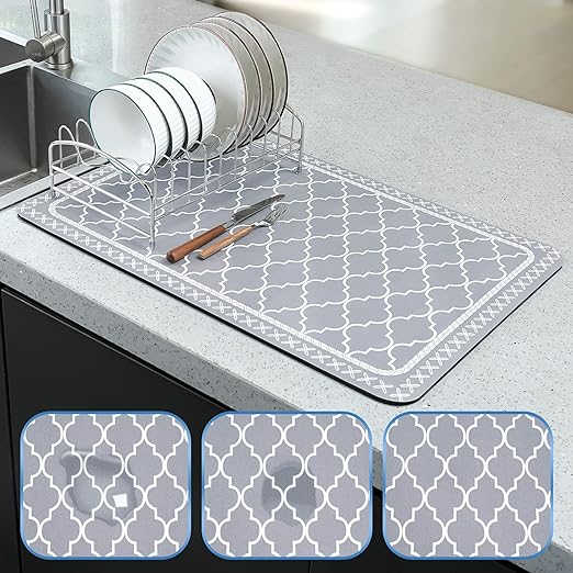 Absorbent Waterproof 24"x16" Large Dish Drying Mat for Kitchen Counter Cabinets