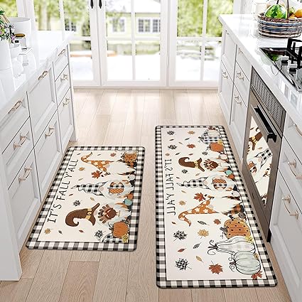 Farmhouse Kitchen Rugs and Mats 2 Piece Non Skid Fall Car Kitchen Floor Mats PVC Cushioned Comfort Standing Mats for Autumn Thanksgiving Decoraion, 17.3"×28"+ 17.3"×47"