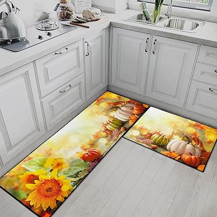 Mid Century Boho Home Kitchen Rugs and Mats Non Skid Washable Set of 2,