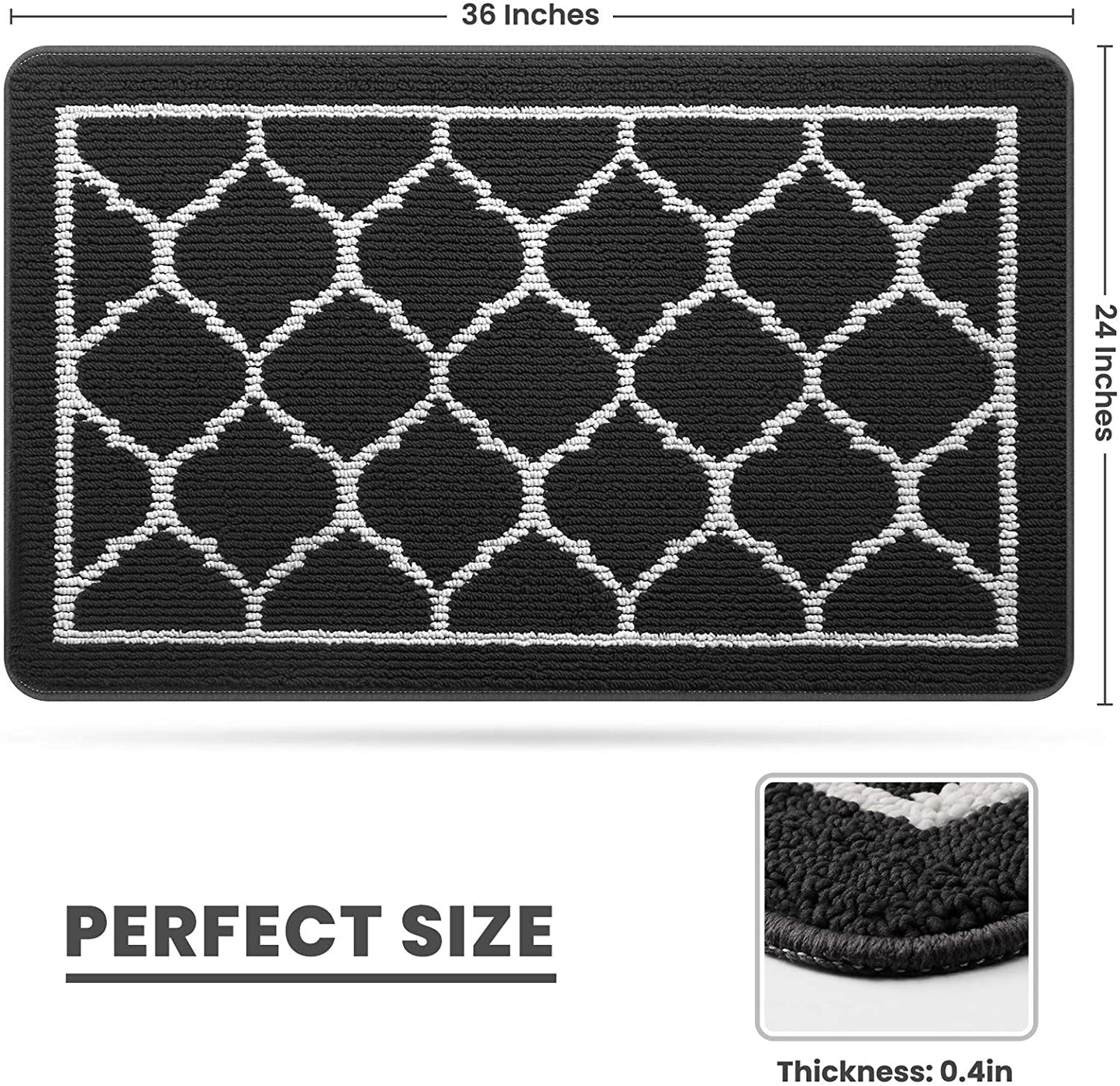 Trends Door Mat Indoor Outdoor Entryway Welcome Mat, Super Absorbent Non Slip Rubber Doormat Front Back Low Profile Door Rug, Resist Dirt Floor Mat for Inside Entryway,Patio(20"x32",Black)