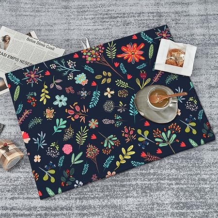 Dish Drying Mat Microfiber for Kitchen Counter Blue and Green Leaves Absorbent Dish Draining Reusable Washable Extra Large 18"x24"