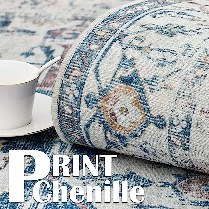 Indoor Floor Print Distressed Carpet Gray Multi Thin Area Rug
