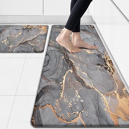 Cushioned Anti Fatigue Set of 2 Abstract Marble Waterproof Non Slip Waterproof Non Slip Kitchen Floor Mat Comfort Memory Foam Standing Mat for Kitchen Floor, Blue