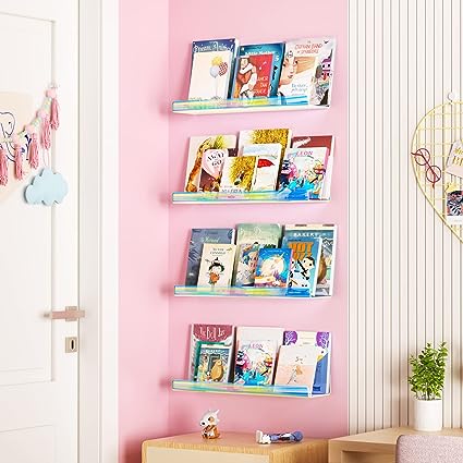 15" Acrylic Floating Clear Acrylic Shelves for Wall Storage, Set of 2
