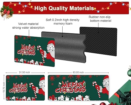 2PCS Christmas Cushioned Non Slip Floor Mat, (Black,L)